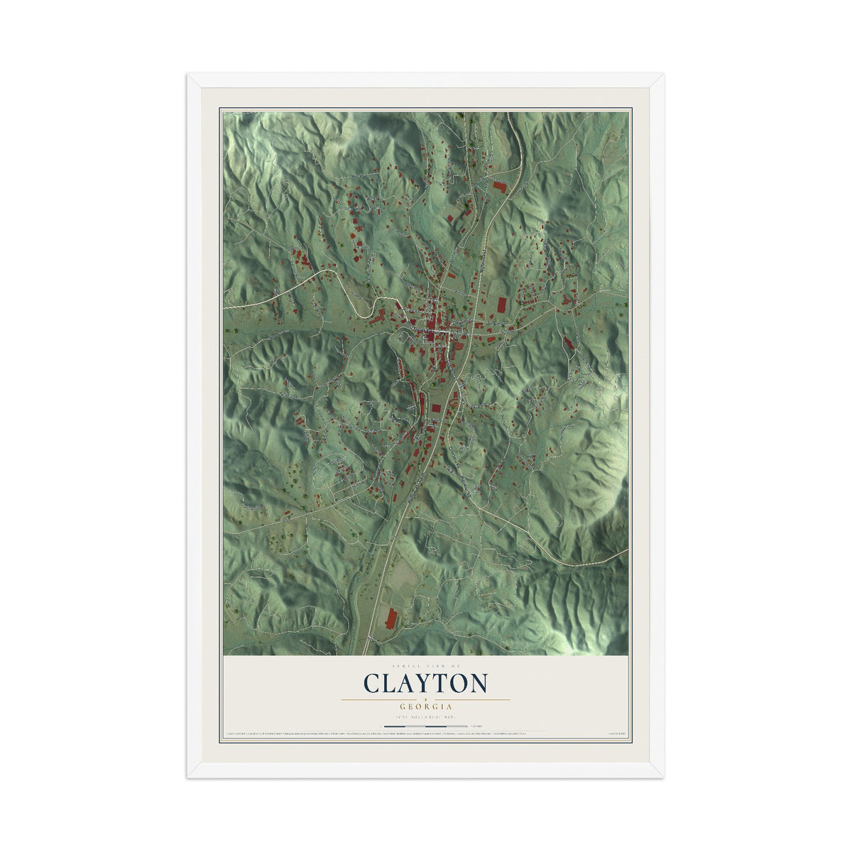 Clayton, Georgia map print, 12" x 18" W/ White Ayous Wood Frame mockup