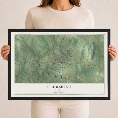Clermont, Georgia map print, 12" x 18" W/ Black Ayous Wood Frame mockup