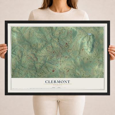 Clermont, Georgia map print, 18" x 24" W/ Black Ayous Wood Frame mockup