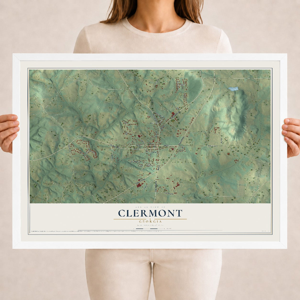 Clermont, Georgia map print, 18" x 24" W/ White Ayous Wood Frame mockup