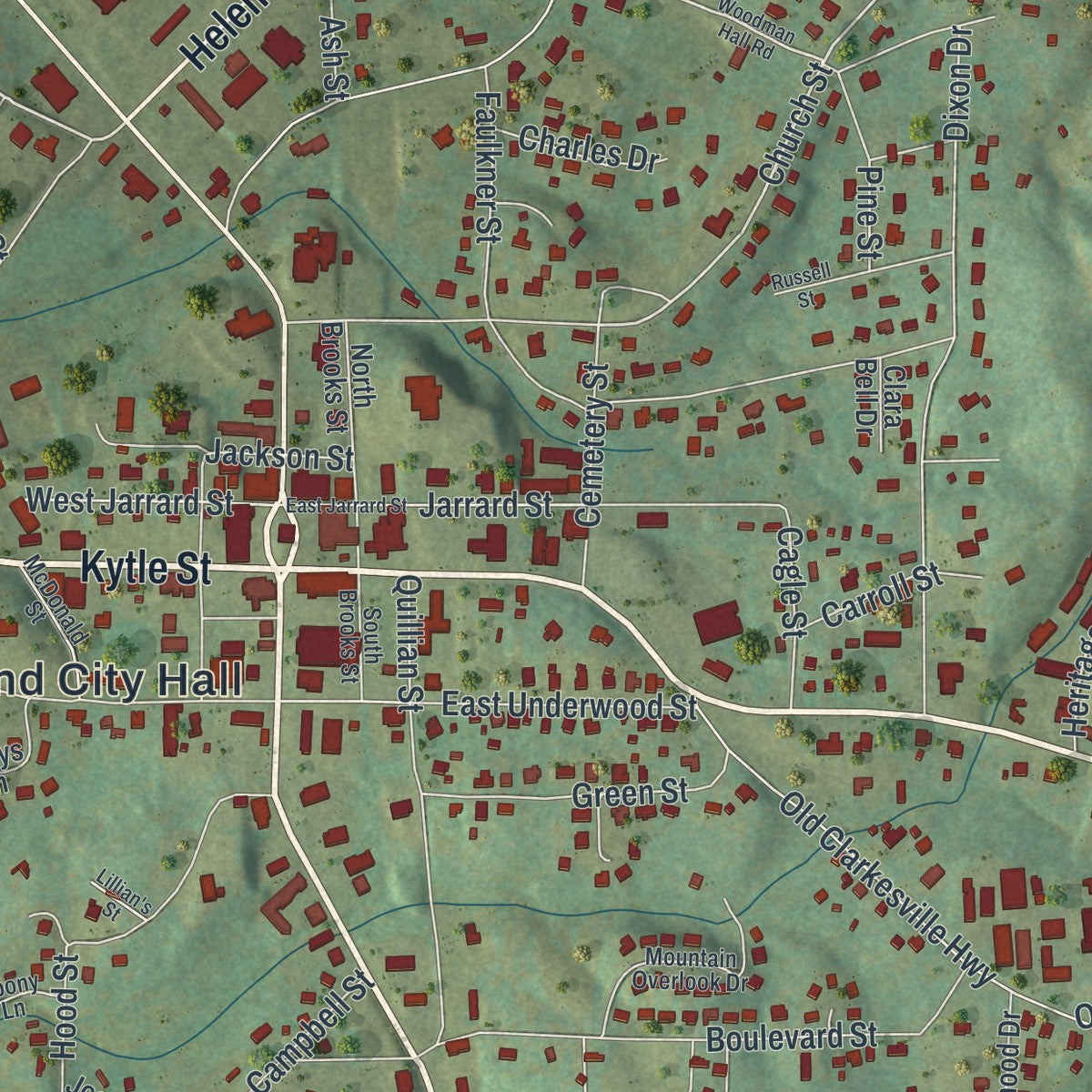 Close-up 1 of the Cleveland, Georgia map artwork