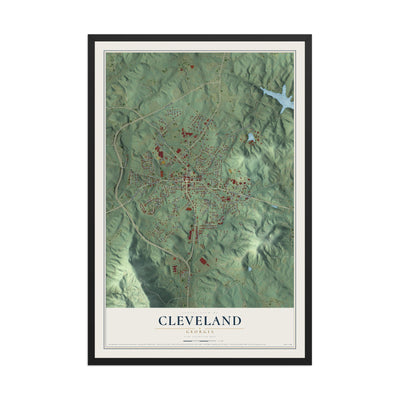 Cleveland, Georgia map print, 12" x 18" W/ Black Ayous Wood Frame mockup