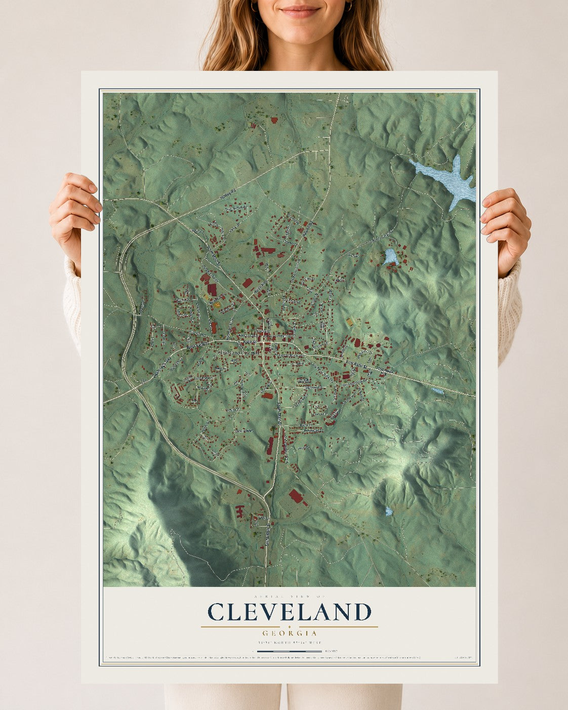 Cleveland, Georgia map print, 24" x 36" Archival Matte Print mockup