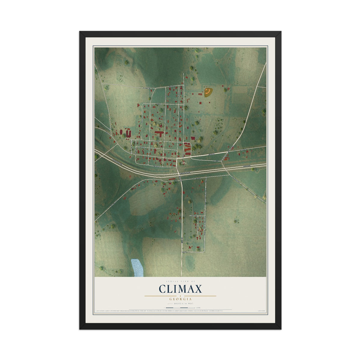 Climax, Georgia map print, 12" x 18" W/ Black Ayous Wood Frame mockup