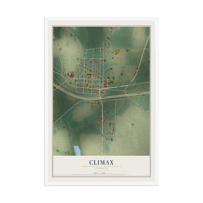 Climax, Georgia map print, 12" x 18" W/ White Ayous Wood Frame mockup