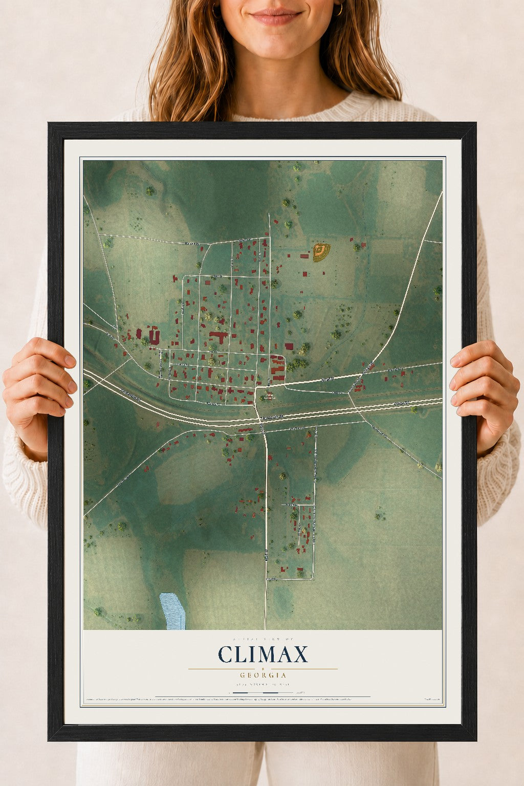 Climax, Georgia map print, 18" x 24" W/ Black Ayous Wood Frame mockup