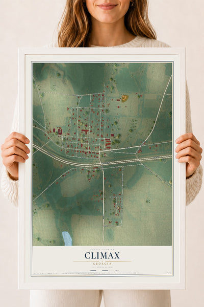 Climax, Georgia map print, 18" x 24" W/ White Ayous Wood Frame mockup