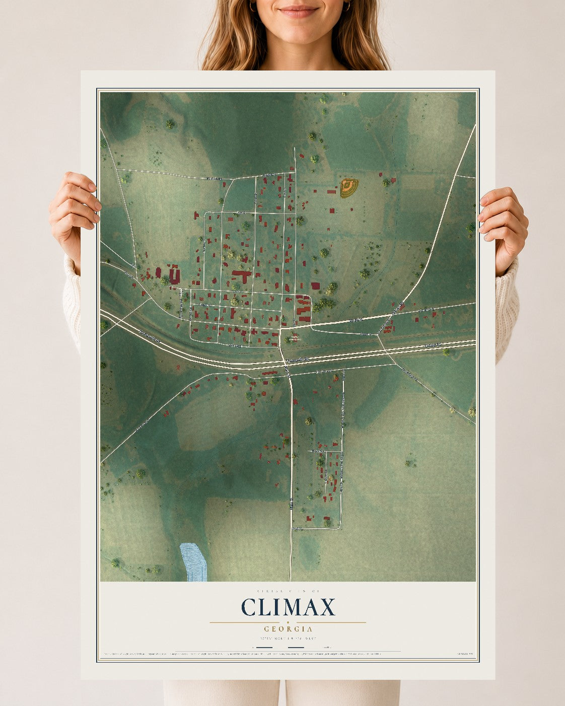 Climax, Georgia map print, 24" x 36" Archival Matte Print mockup