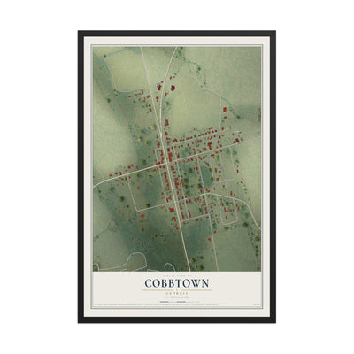 Cobbtown, Georgia map print, 12" x 18" W/ Black Ayous Wood Frame mockup