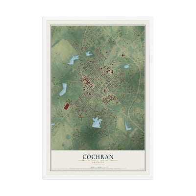 Cochran, Georgia map print, 12" x 18" W/ White Ayous Wood Frame mockup
