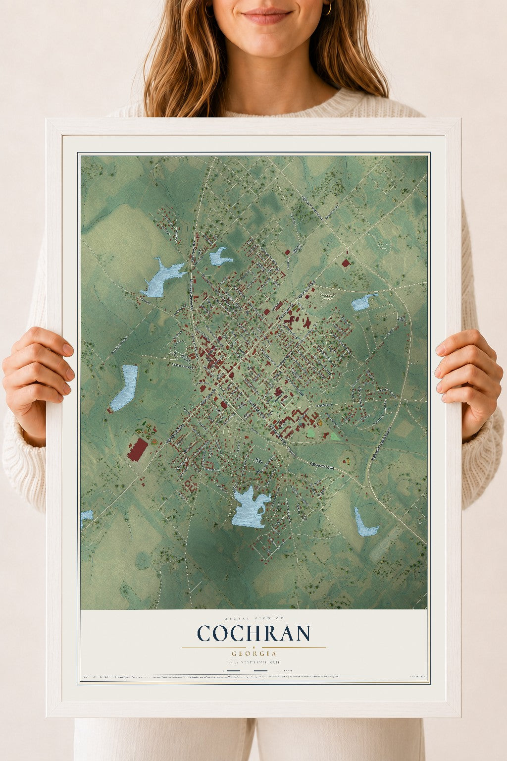 Cochran, Georgia map print, 18" x 24" W/ White Ayous Wood Frame mockup