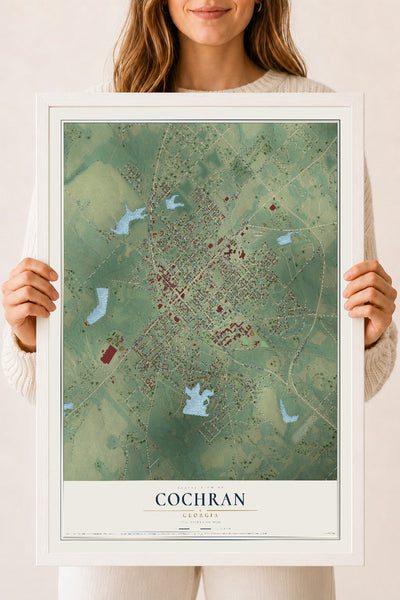Cochran, Georgia map print, 18" x 24" W/ White Ayous Wood Frame mockup
