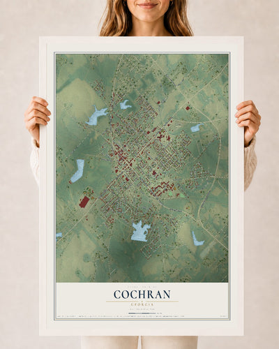 Cochran, Georgia map print, 24" x 36" W/ White Ayous Wood Frame mockup