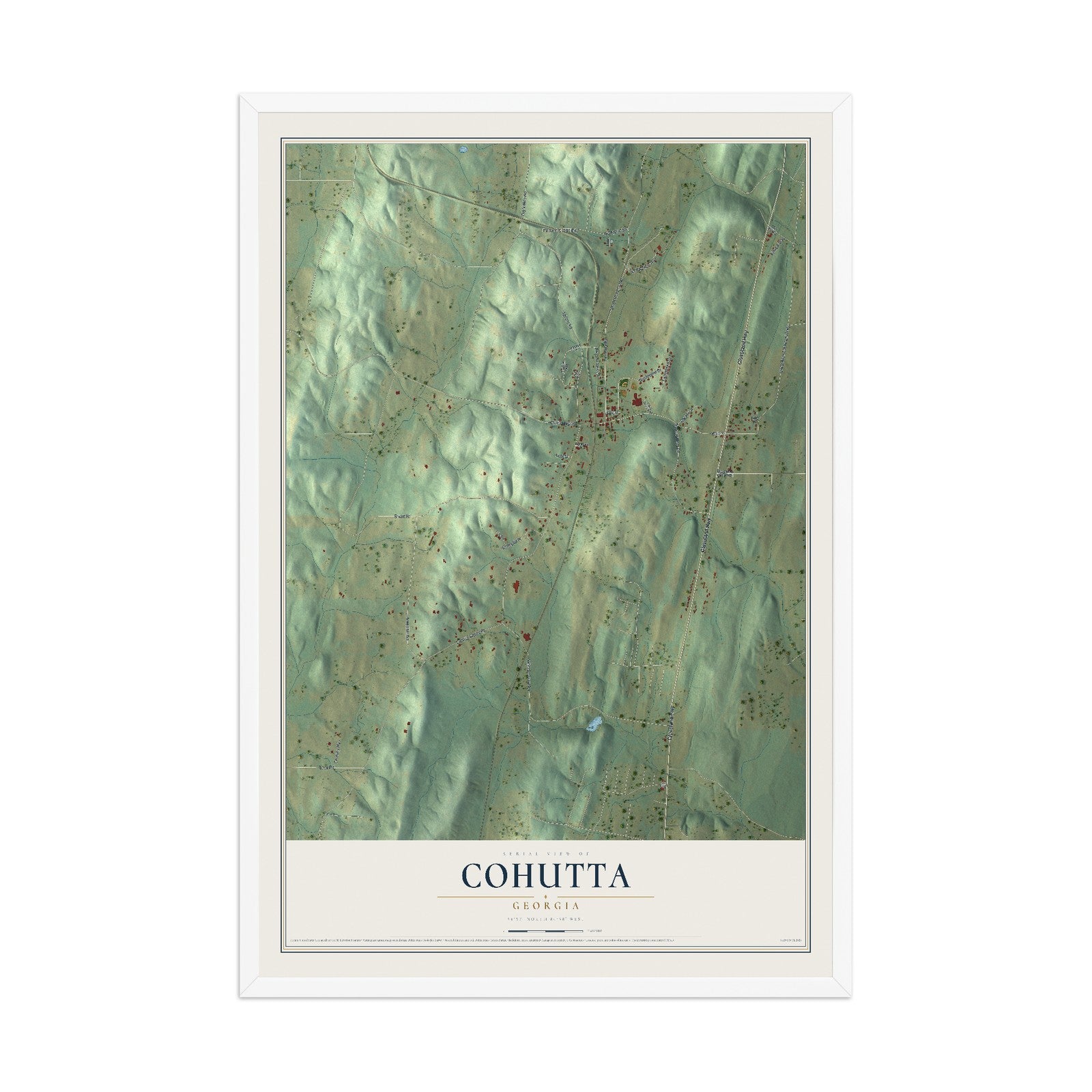 Cohutta, Georgia map print, 12" x 18" W/ White Ayous Wood Frame mockup