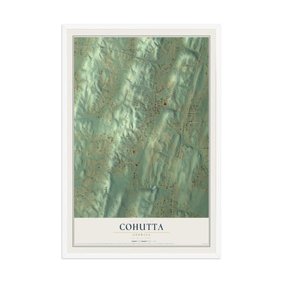 Cohutta, Georgia map print, 12" x 18" W/ White Ayous Wood Frame mockup