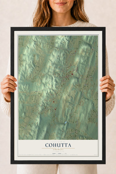 Cohutta, Georgia map print, 18" x 24" W/ Black Ayous Wood Frame mockup