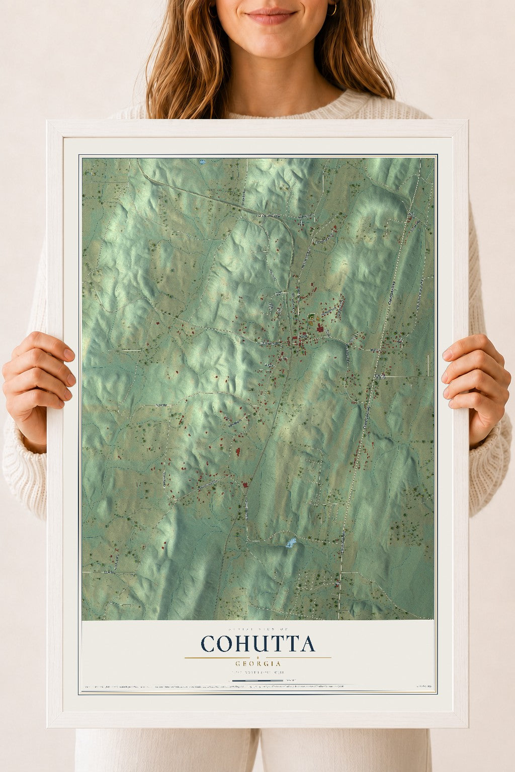 Cohutta, Georgia map print, 18" x 24" W/ White Ayous Wood Frame mockup