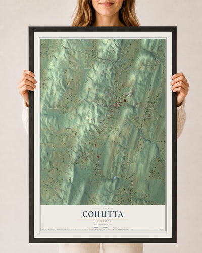 Cohutta, Georgia map print, 24" x 36" W/ Black Ayous Wood Frame mockup