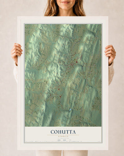 Cohutta, Georgia map print, 24" x 36" W/ White Ayous Wood Frame mockup