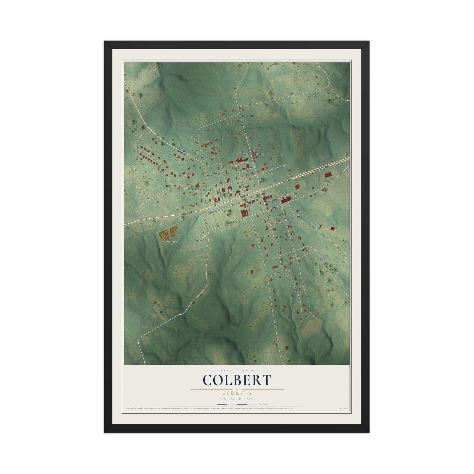 Colbert, Georgia map print, 12" x 18" W/ Black Ayous Wood Frame mockup