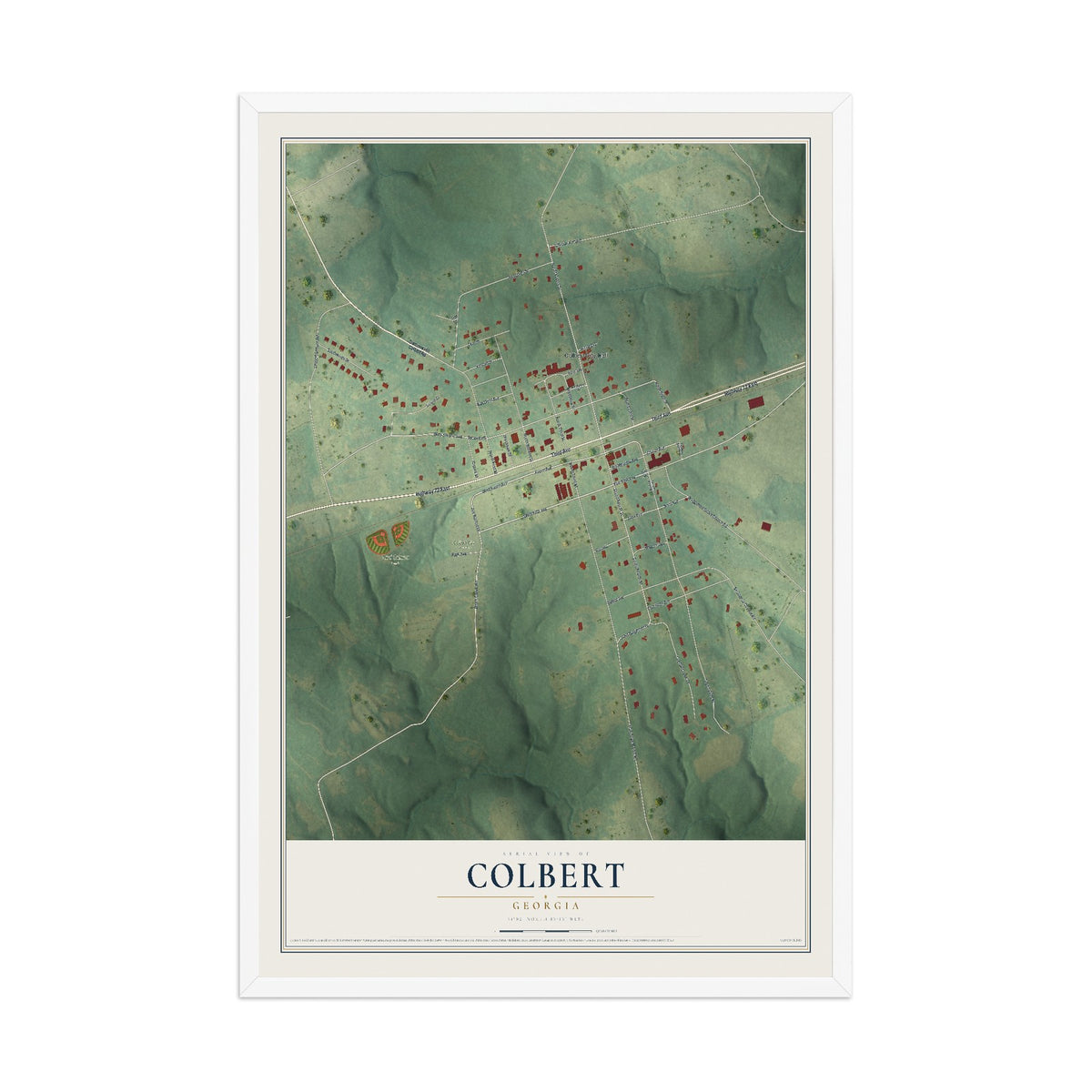 Colbert, Georgia map print, 12" x 18" W/ White Ayous Wood Frame mockup