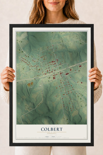 Colbert, Georgia map print, 18" x 24" W/ Black Ayous Wood Frame mockup