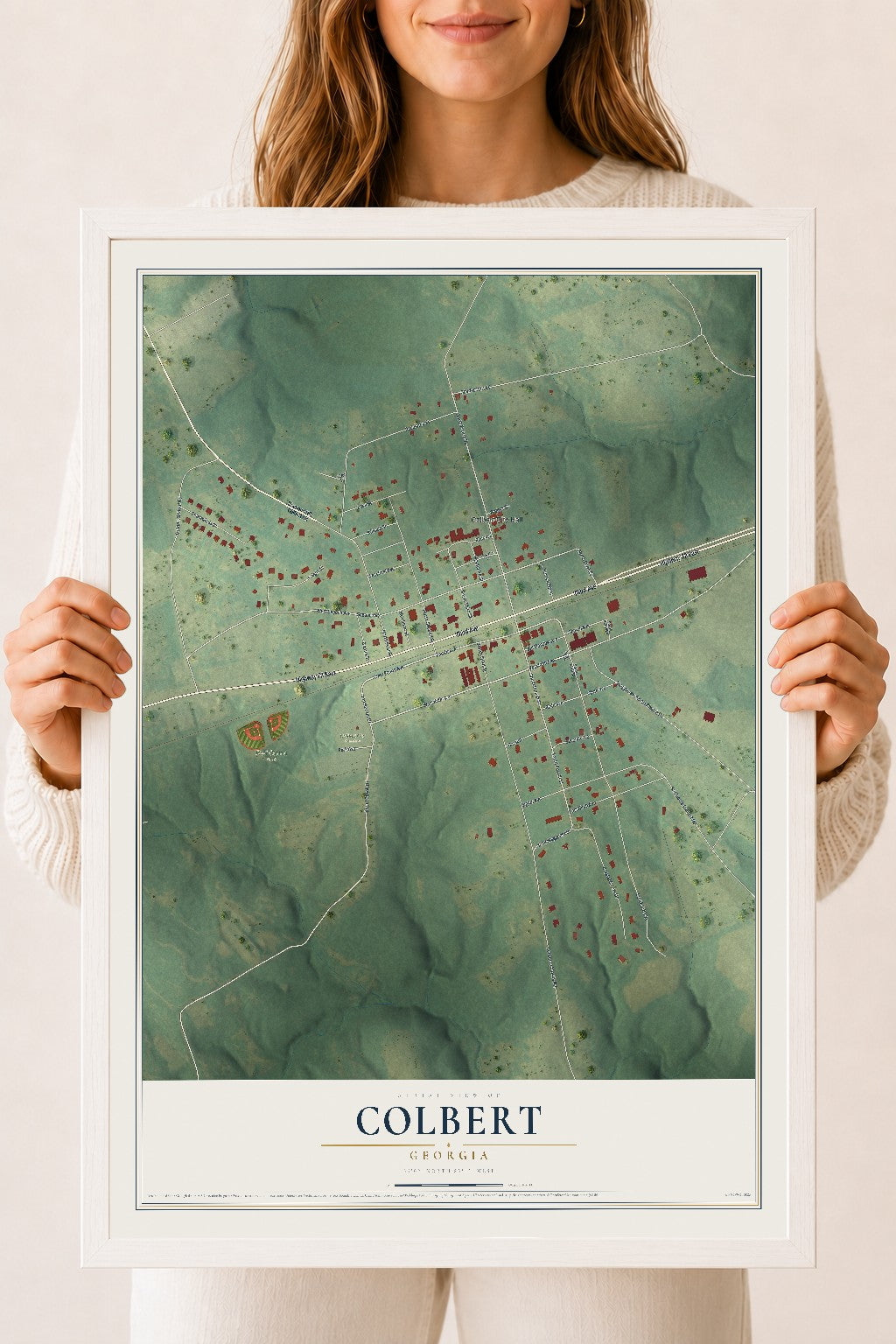 Colbert, Georgia map print, 18" x 24" W/ White Ayous Wood Frame mockup