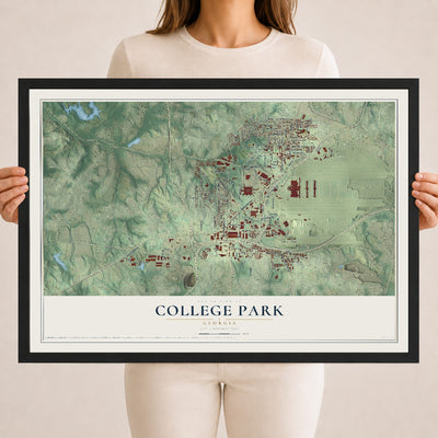 College Park, Georgia map print, 18" x 24" W/ Black Ayous Wood Frame mockup