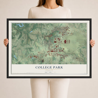 College Park, Georgia map print, 24" x 36" W/ Black Ayous Wood Frame mockup