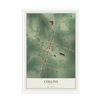Collins, Georgia map print, 12" x 18" W/ White Ayous Wood Frame mockup