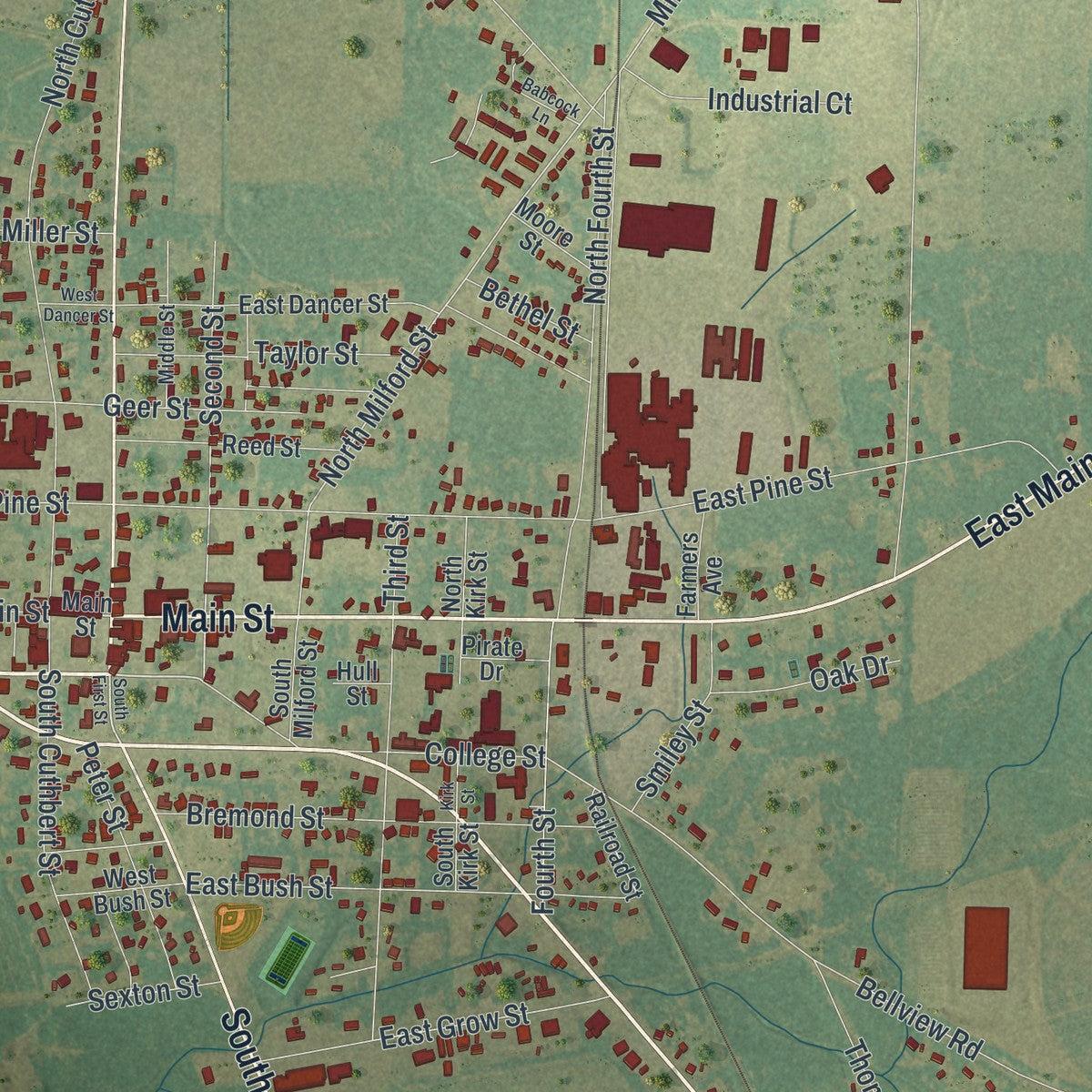 Close-up 1 of the Colquitt, Georgia map artwork