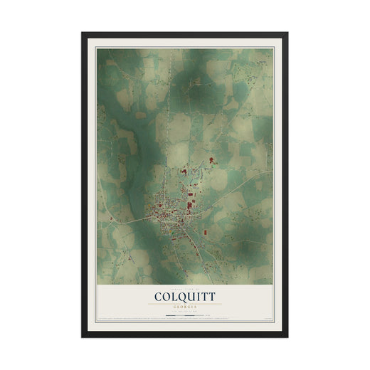Map of Colquitt, Georgia, 12 x 18 inch print in a black wood frame