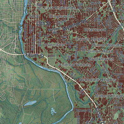 Close-up 2 of the Columbus, Georgia map artwork