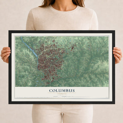 Columbus, Georgia map print, 12" x 18" W/ Black Ayous Wood Frame mockup
