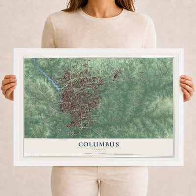 Columbus, Georgia map print, 12" x 18" W/ White Ayous Wood Frame mockup