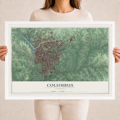 Columbus, Georgia map print, 18" x 24" W/ White Ayous Wood Frame mockup