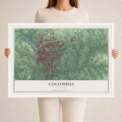 Columbus, Georgia map print, 24" x 36" W/ White Ayous Wood Frame mockup