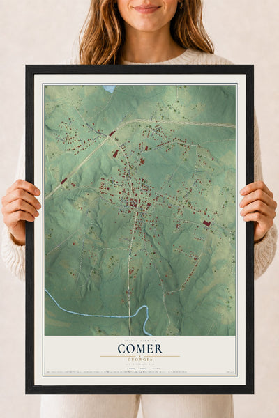 Comer, Georgia map print, 18" x 24" W/ Black Ayous Wood Frame mockup