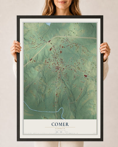 Comer, Georgia map print, 24" x 36" W/ Black Ayous Wood Frame mockup