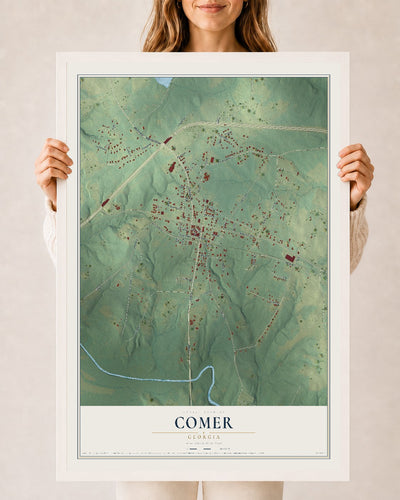 Comer, Georgia map print, 24" x 36" W/ White Ayous Wood Frame mockup