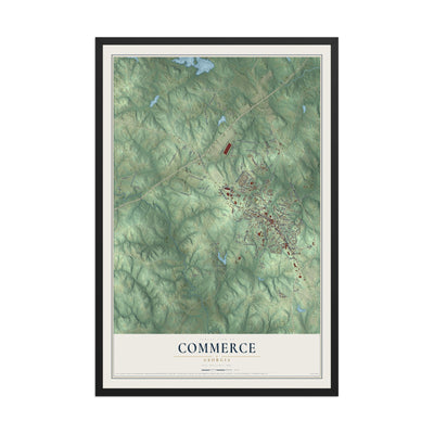 Commerce, Georgia map print, 12" x 18" W/ Black Ayous Wood Frame mockup