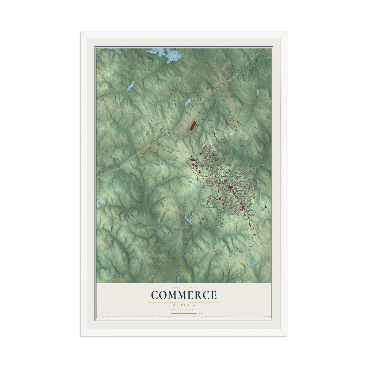 Commerce, Georgia map print, 12" x 18" W/ White Ayous Wood Frame mockup