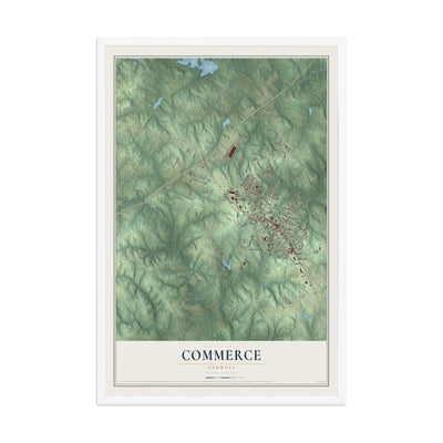 Commerce, Georgia map print, 12" x 18" W/ White Ayous Wood Frame mockup