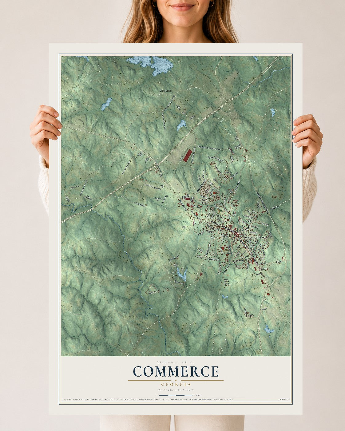 Commerce, Georgia map print, 24" x 36" Archival Matte Print mockup