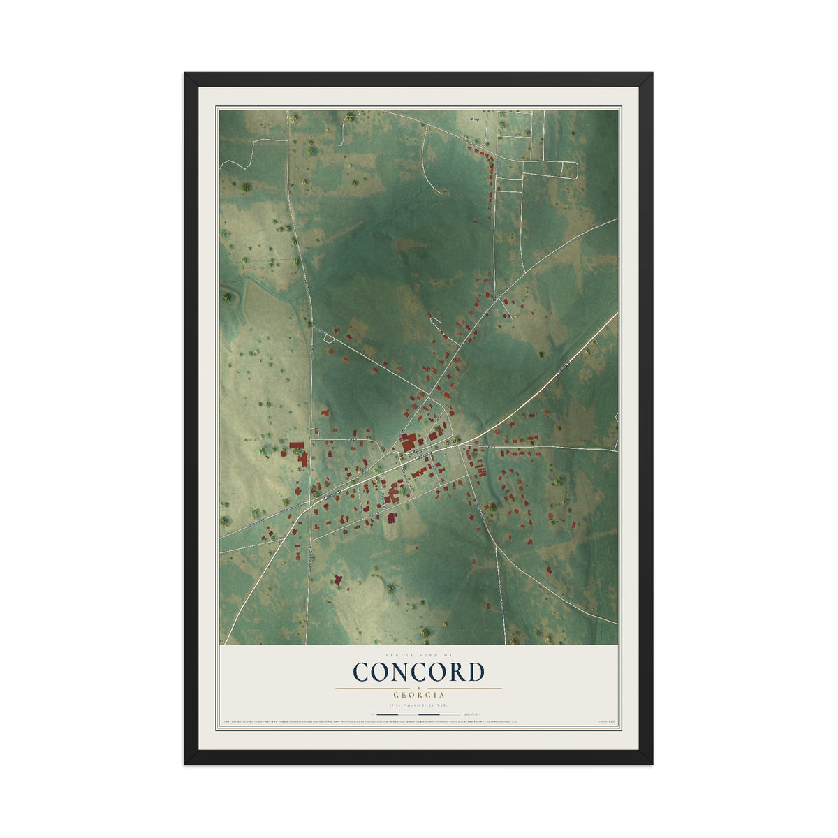 Concord, Georgia map print, 12" x 18" W/ Black Ayous Wood Frame mockup