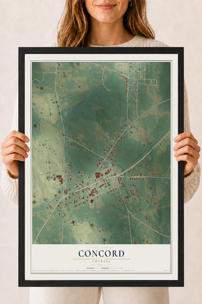 Concord, Georgia map print, 18" x 24" W/ Black Ayous Wood Frame mockup