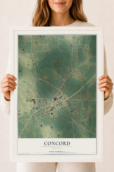 Concord, Georgia map print, 18" x 24" W/ White Ayous Wood Frame mockup