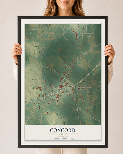 Concord, Georgia map print, 24" x 36" W/ Black Ayous Wood Frame mockup