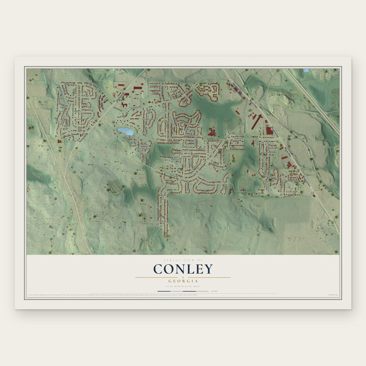 Conley, Georgia map print, the full design