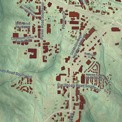 Close-up 2 of the Conyers, Georgia map artwork